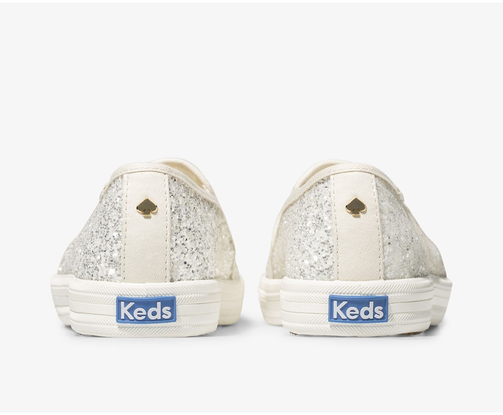 Keds Slip Ons Damen Weiß - Kate Spade New York Double Decker Glitter - KPR-537024